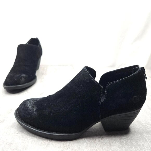 Born Ankle Boots 7.5 Black Leather Block Heel Western Rugged Comfort Shoe Bootie - Picture 1 of 11
